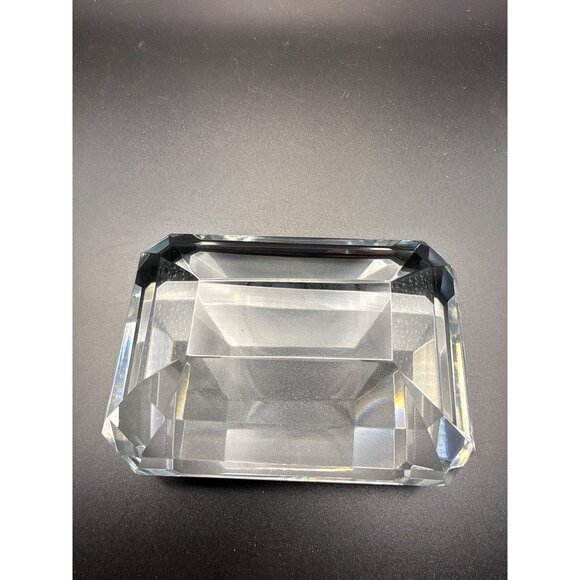 Unmarked Emerald Cut Crystal Paperweight 4" x 4" x 3" - Picture 2 of 6